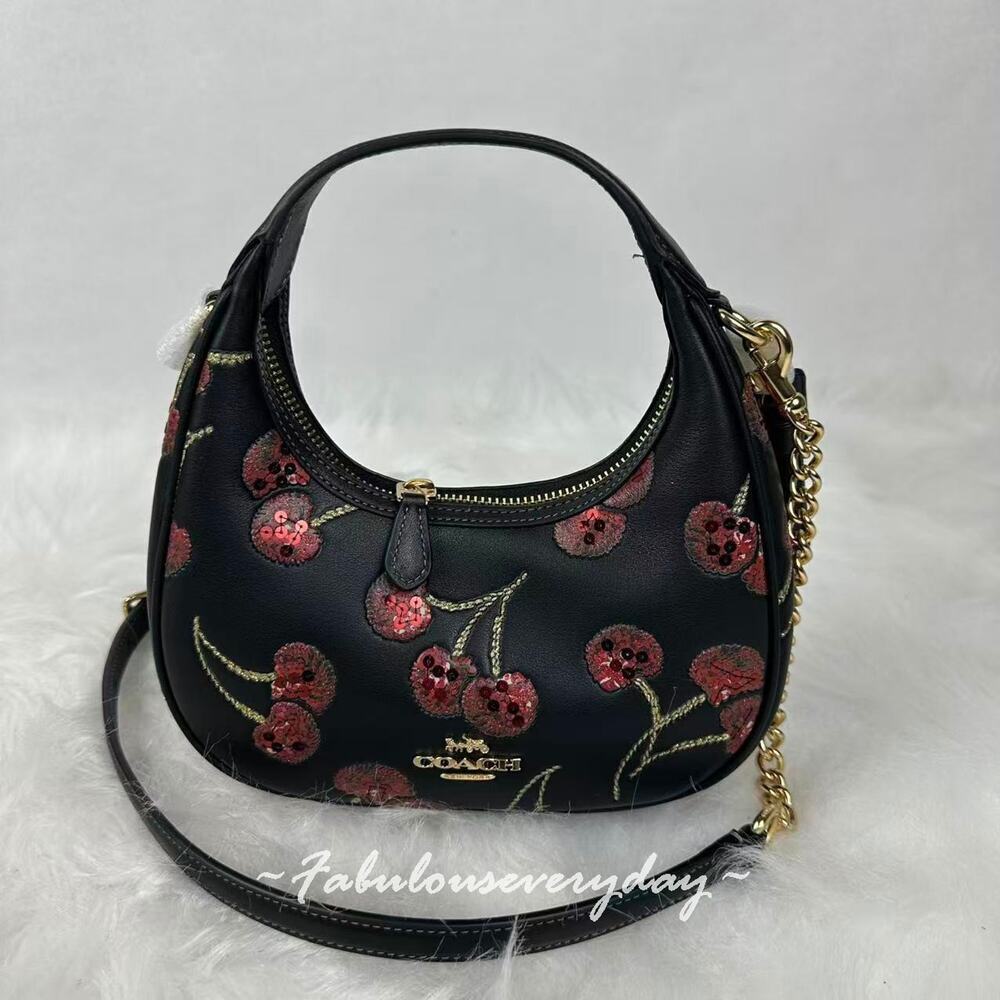 Coach Carmen Mini Crossbody Bag With Cherry Print In Leather/Gold/Black CCZ22